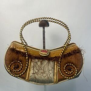 Mary Francis Brown Gold Beaded Bag